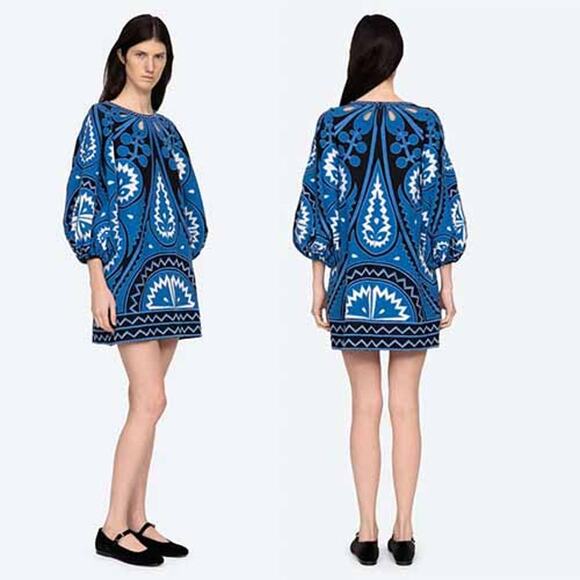 NWT Sea New York Gael Embroidered Appliquéd Cotton-Bend Zip Mini Dress Blue - Picture 1 of 7